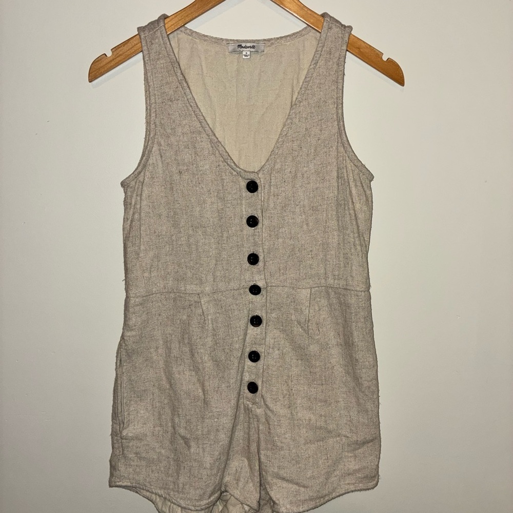 Madewell Natural Beige Button-Front Romper